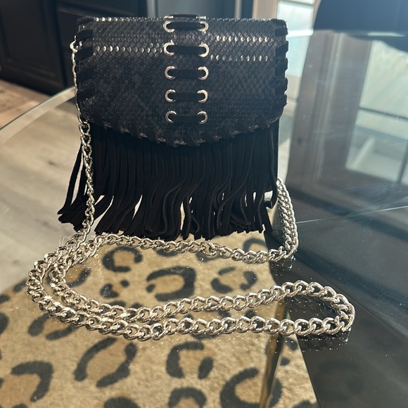 Zara Snakeskin Black Fringe Crossbody Bag western style - Picture 1 of 12